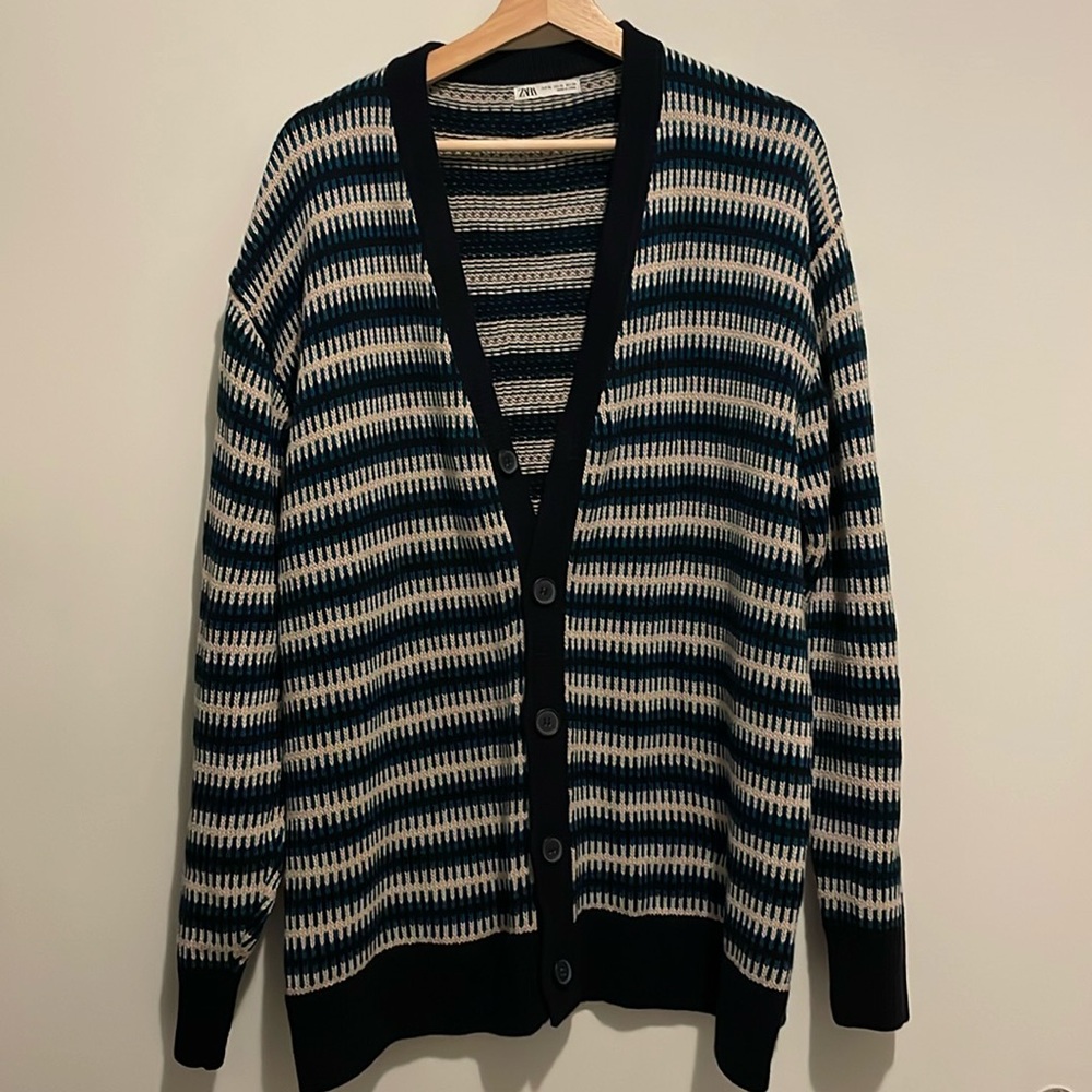Zara Knit Cardigan - Blue/Cream/Navy - Like New